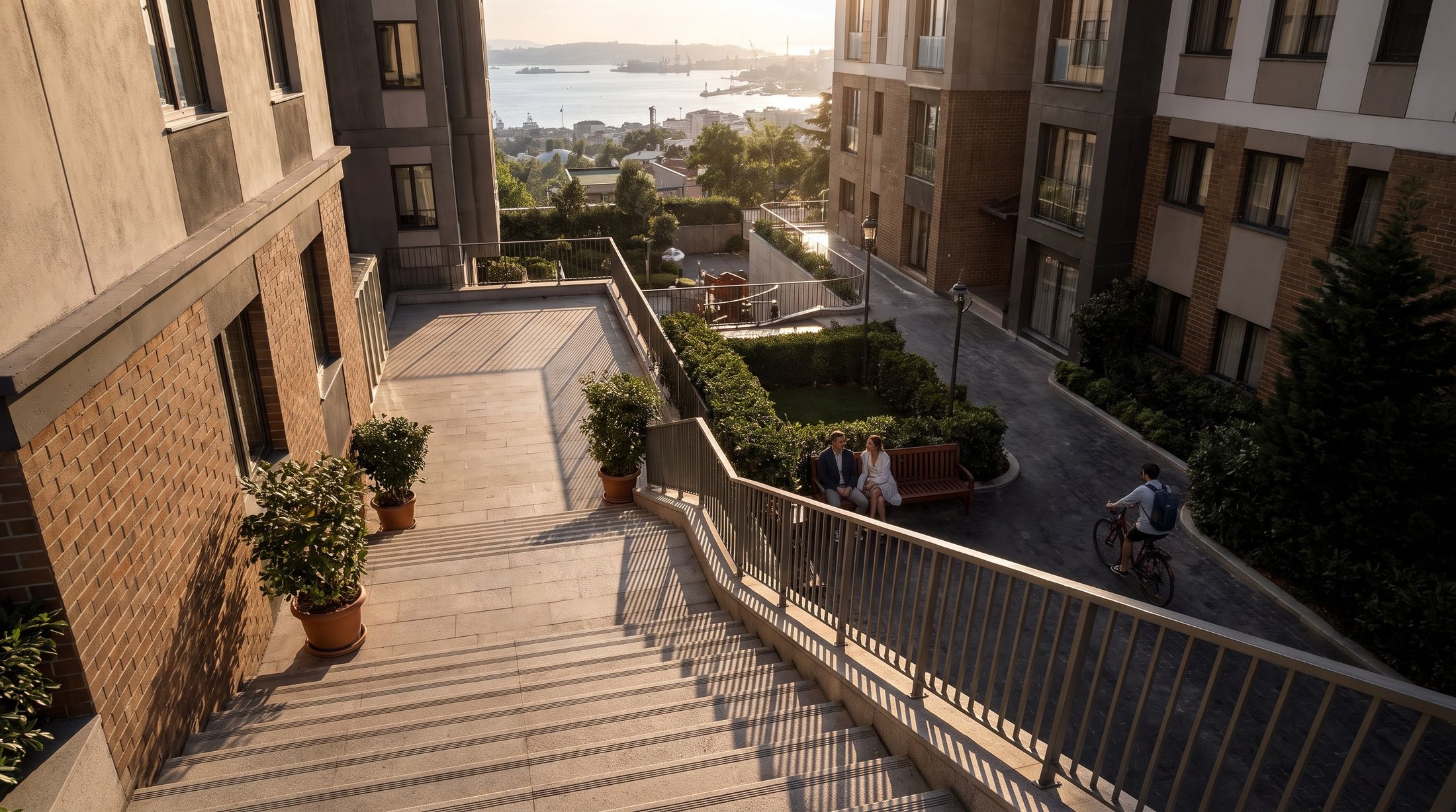 Gün batımında İstanbul manzarasına açılan peyzajlı Rafine yaşam alanı